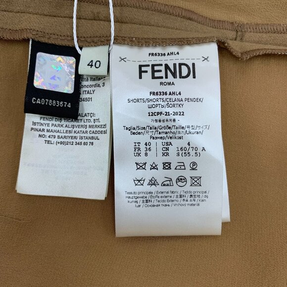 Fendi Roma Womens Brown Logo Pleated Wool & Cashmere Shorts Size M Made In Italy - Picture 4 of 7
